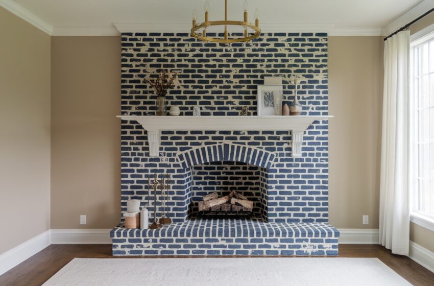 Full Wall Brick Fireplace Makeover