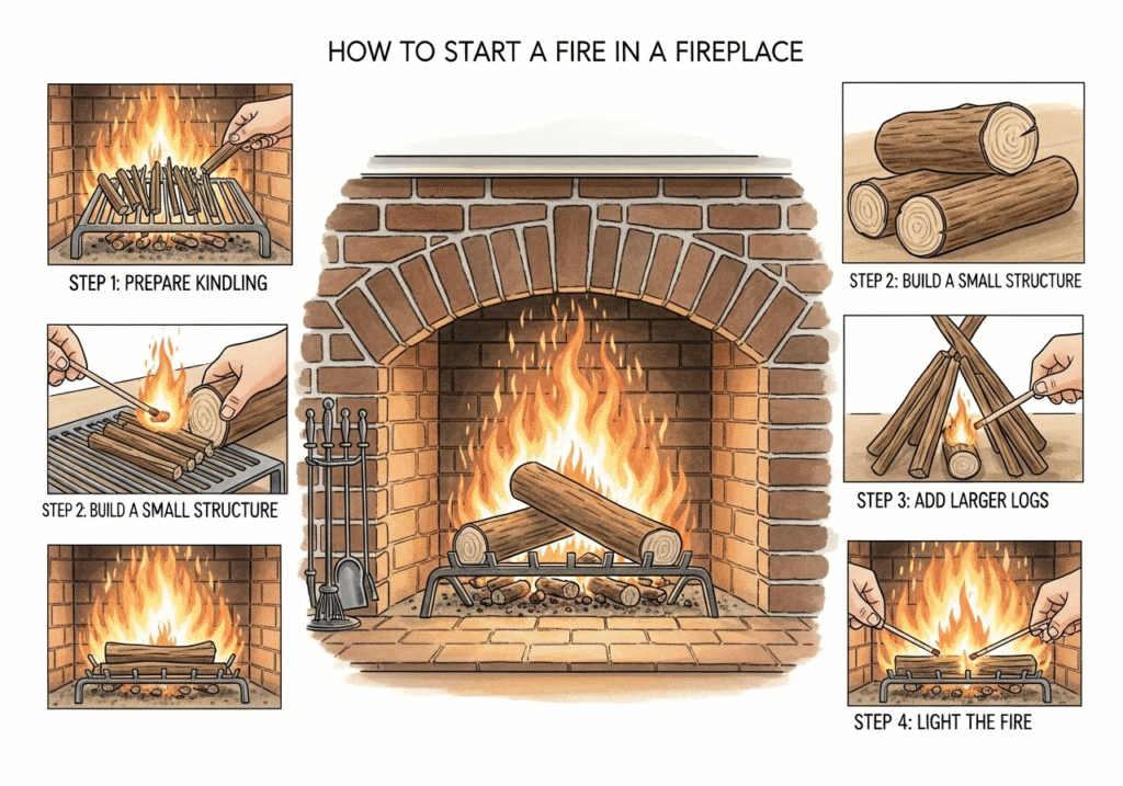 How to Start a Fire in a Fireplace