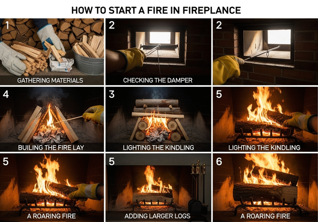 How to Start a Fire in a Fireplace perfectly