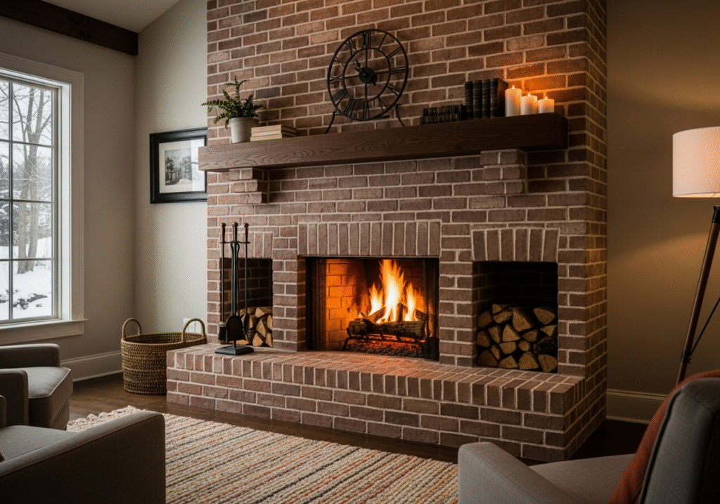 brick fireplace