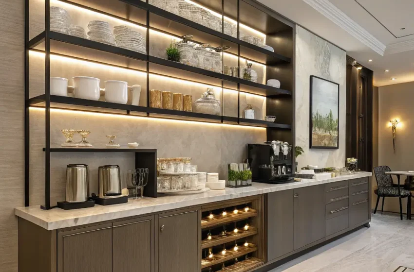  12 Modern Coffee Bar with Floating Shelves Ideas for Apartments