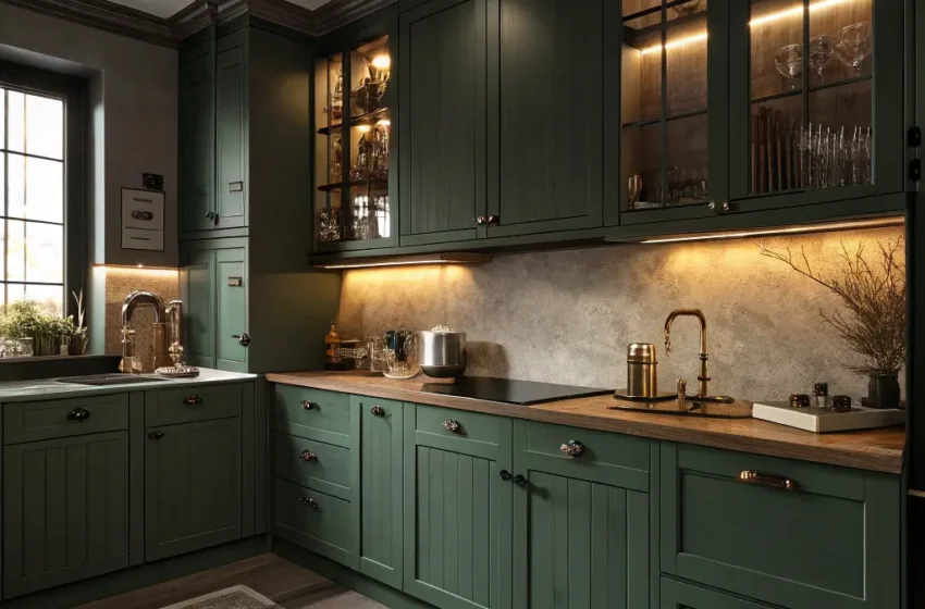 12 Gorgeous Dark Green Kitchen Cabinets Ideas and Bold Colors