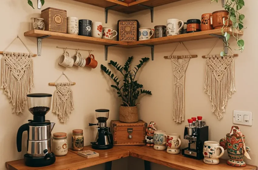  10 Cozy Coffee Bar with Floating Shelves Ideas for Your Kitchen